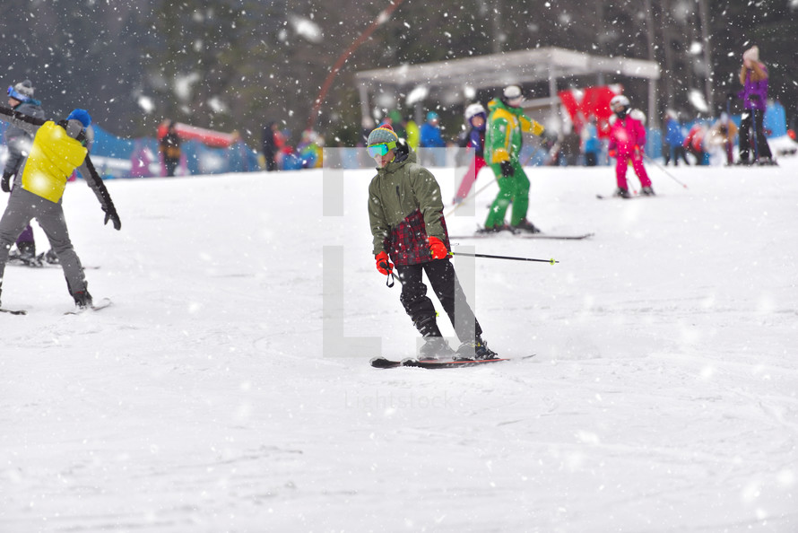 busy ski slopes 