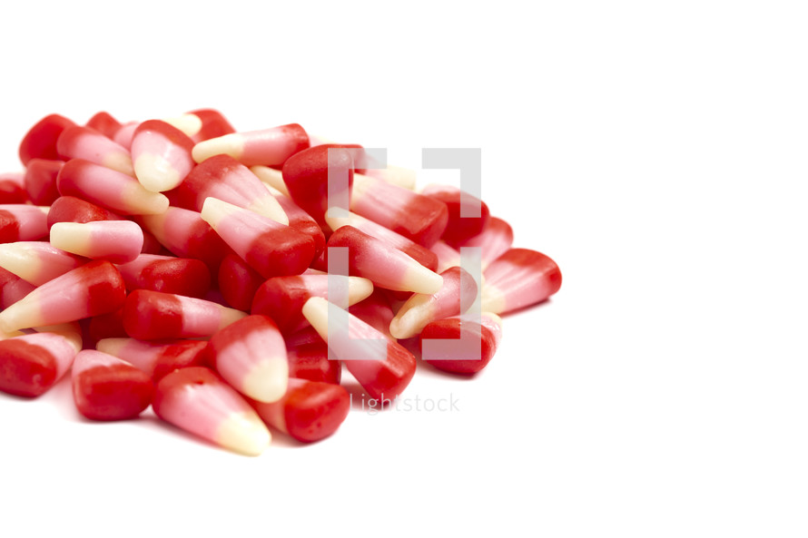 Red Pink and White Valentines Day Candy Corn Isolated on a White Background