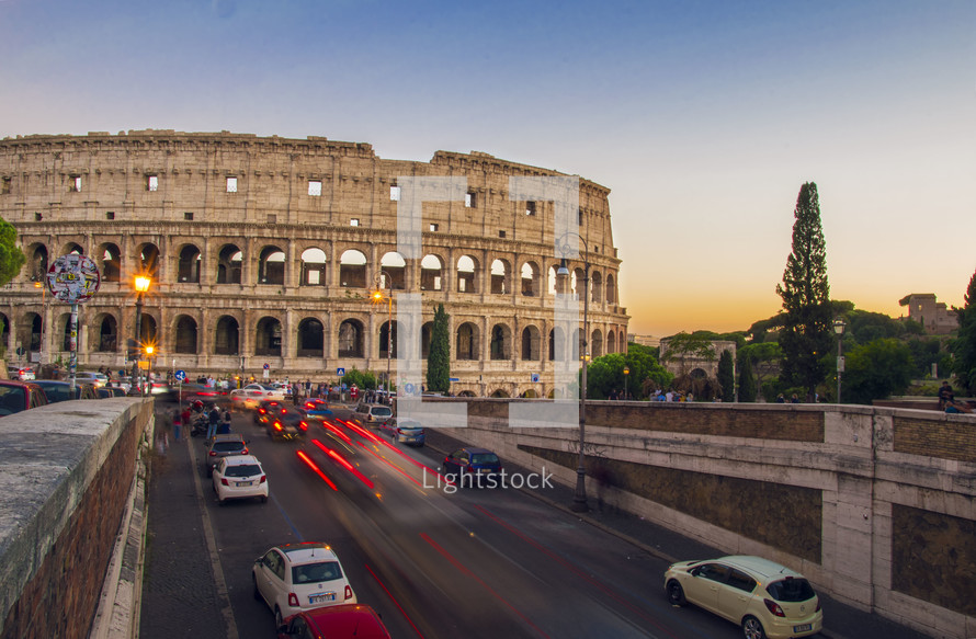 Light streaks on Rome's streets