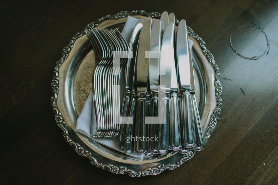 silverware on a tray 