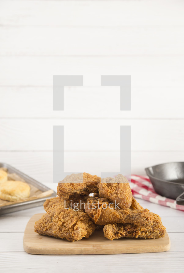 Classic Southern Fried Chicken on a White Wood Table