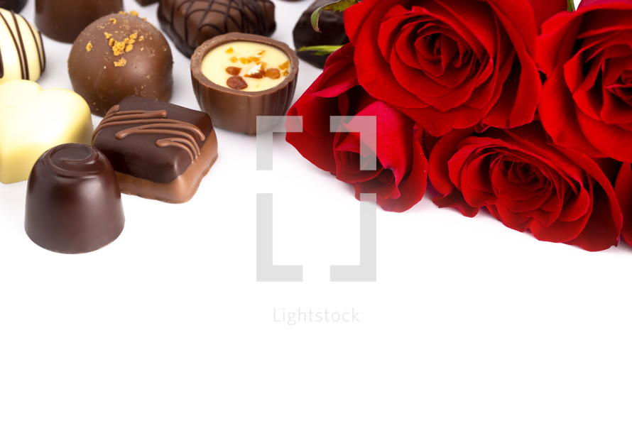 chocolates and red roses 