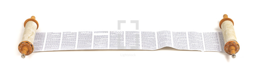 A Torah Scroll Rolled Out and Isolated on a White Background
