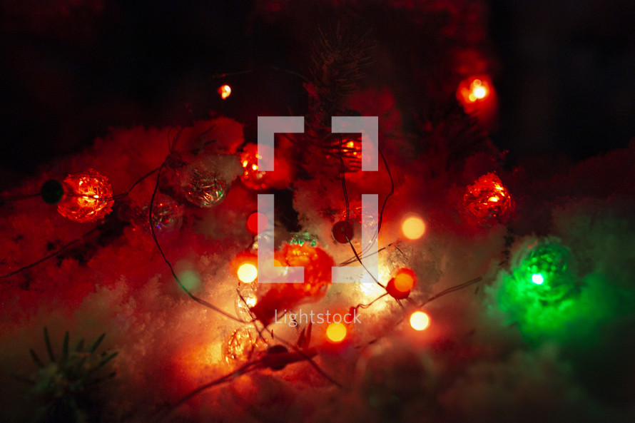 colored Christmas lights on a Christmas tree