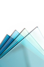 Sheets of glass from a factory manufacturing tempered clear float glass panels cut to size