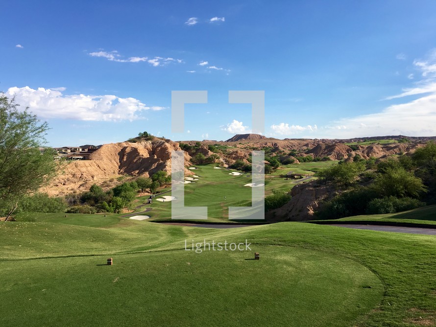 green golf course on a mountaintop in Mesquite, Nevada 
