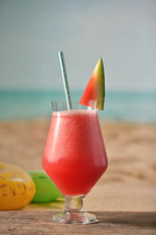 A Glass Of Freshly Squeezed Fresh Watermelon Juice on Beach