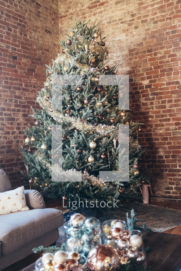 decorating a Christmas tree 