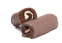 Chocolate Cake Roll on a White Background