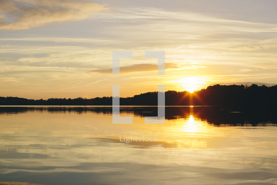 a lake at sunset 