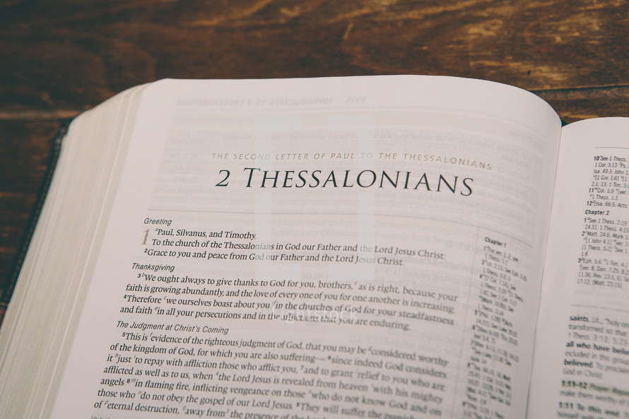 Bible opened to 2 Thessalonians 