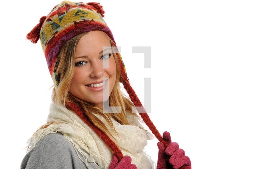 woman in winter hat and gloves 