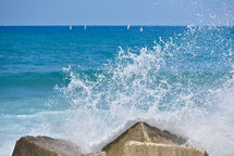 waves splashing into rocks 