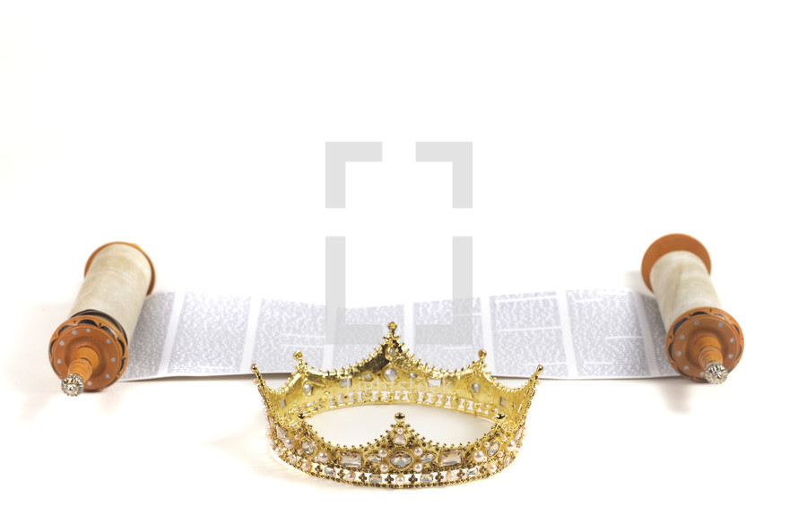 Torah Scroll with a Royal Crown Isolated on a White Background