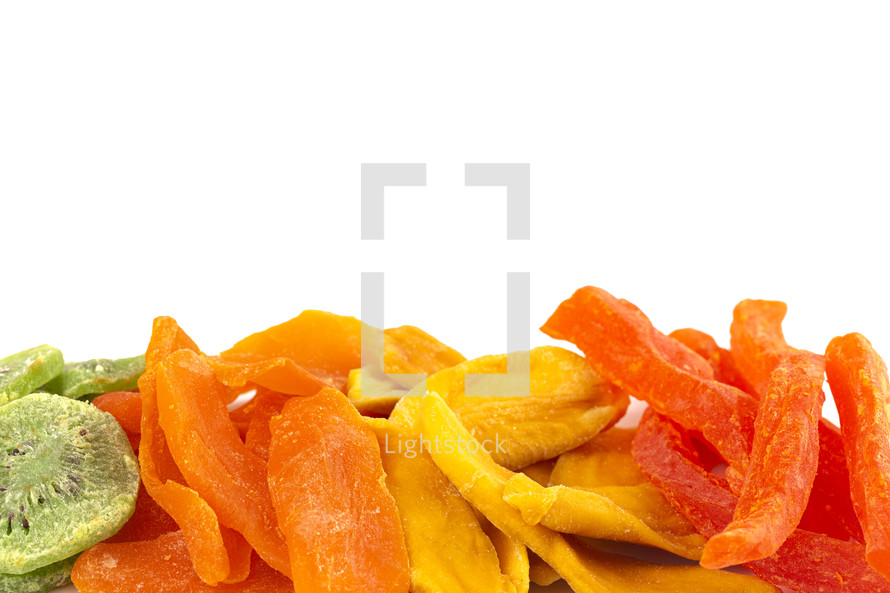 Dehydrated Tropical Fruits Isolated on a White Background