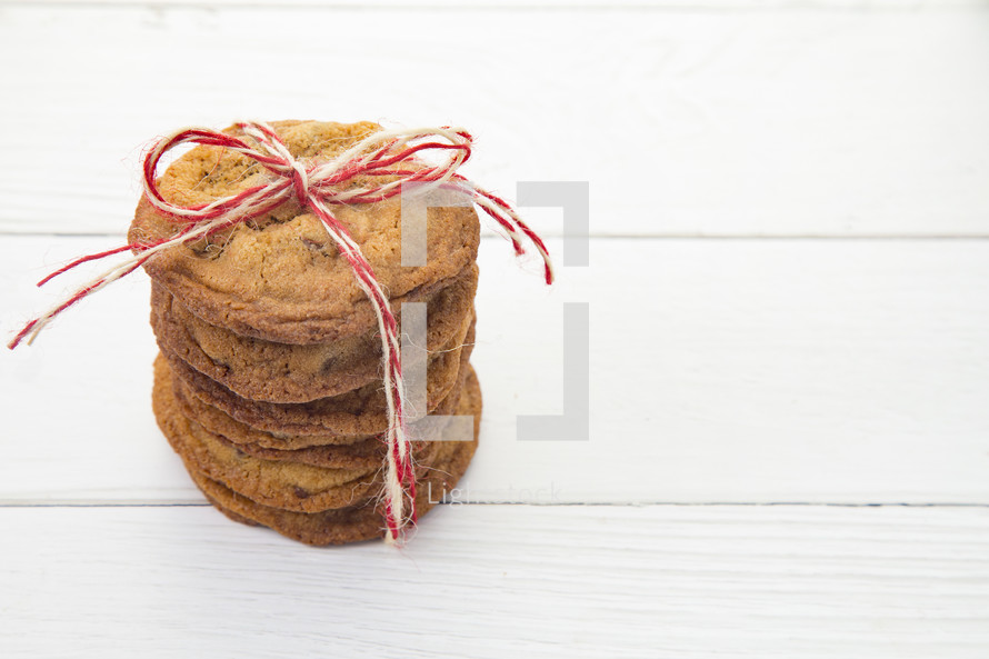 Stack of Chocolate Chip Cookies Wrapped with Twine