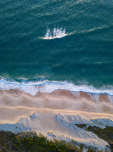 aerial view over shoreline 