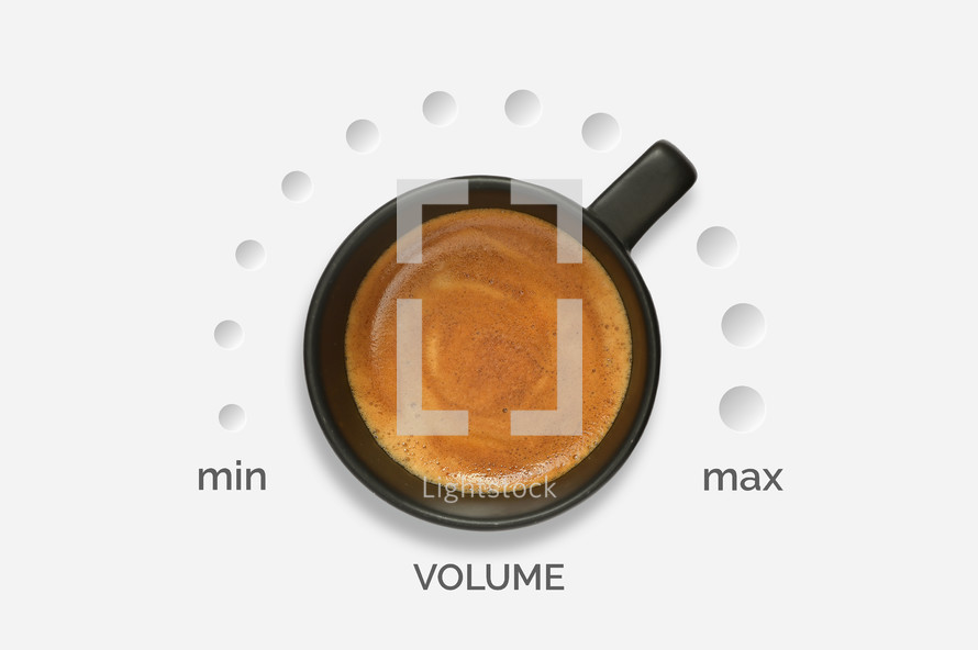 Conceptual Cup of Espresso Coffee Music Volume Knob