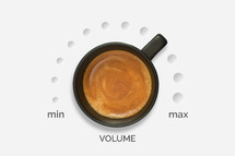 Conceptual Cup of Espresso Coffee Music Volume Knob