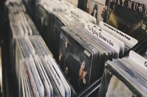 record albums in a record store 