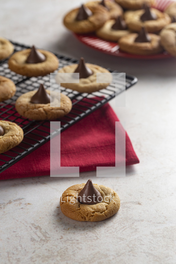 Classic Peanut Butter Blossom Cookies on a Kitchen Counter