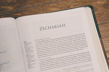 Bible opened to Zechariah 