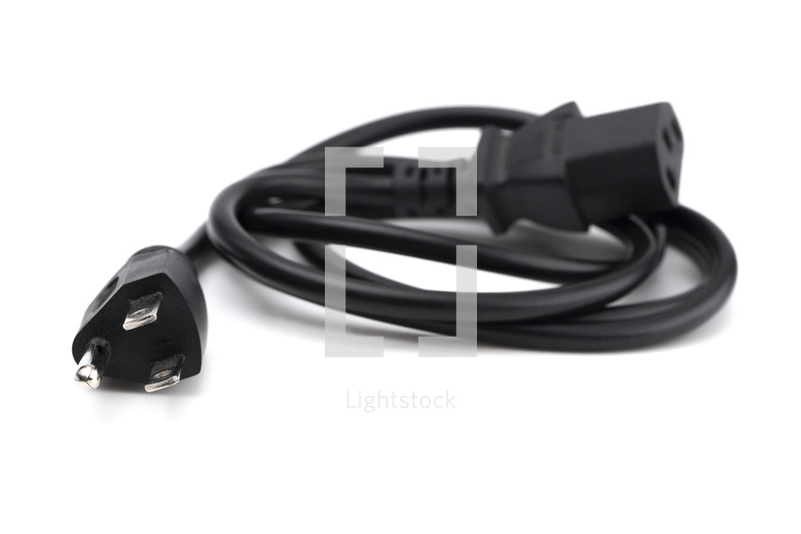 American Three Prong Power Cable on a White Background
