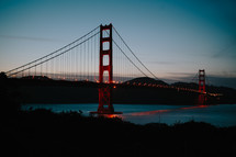 The Golden Gate Bridge at dusk.