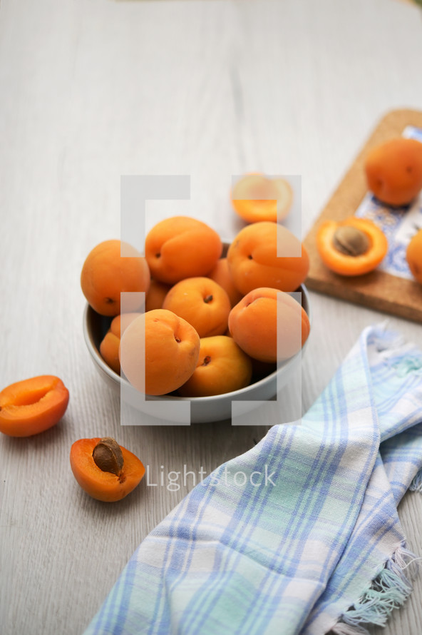Closeup Delicious Fresh Ripe Apricots On Wooden Table