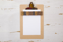 white clipboard with blessings 
