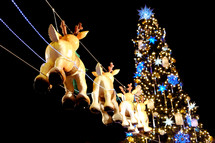 Christmas tree and Santa's reindeer outdoor Christmas light display 