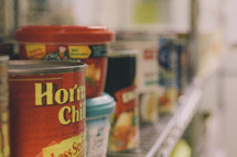 canned goods at a food bank