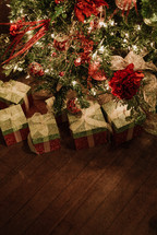 Christmas gifts under a Christmas tree