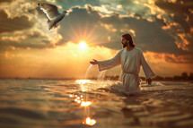 The Holy Spirit descends on Jesus during Baptism