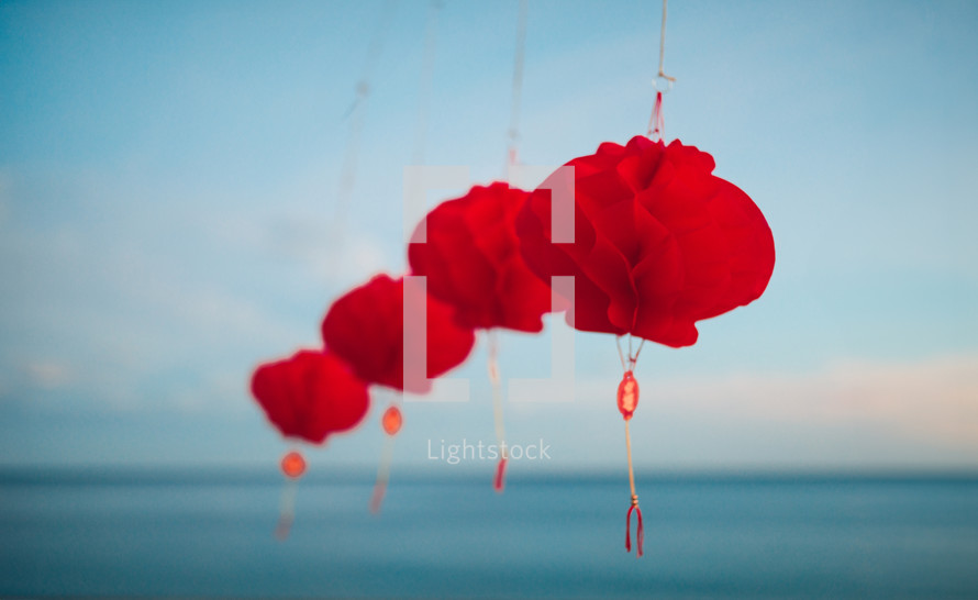 Red Chinese Lanterns at blue hour 