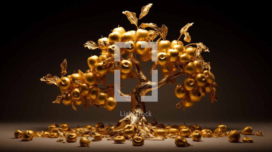 Gold tree with golden apples as fruit. 