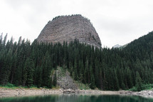 mountain peak and lake 