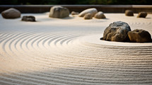 A raked Japanese zen sand garden. 