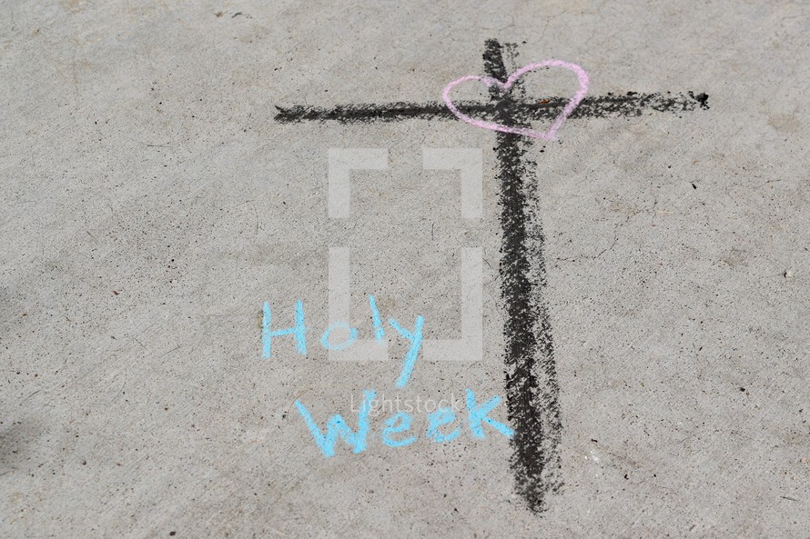 Holy week and heart on a cross 