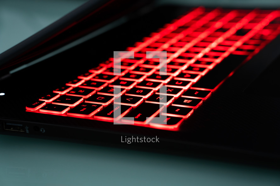 Lit keyboard on the laptop