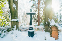 snow in a cemetery in winter 