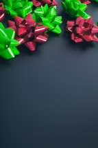 red and green holiday bows 
