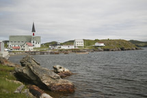 shoreline and a church 