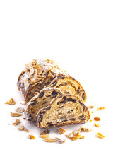 Traditional Stollen with Fruit and Almond Paste topped with Almonds