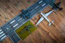 miniature model military planes and airport runway 