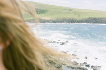 Woman's hair by the ocean.