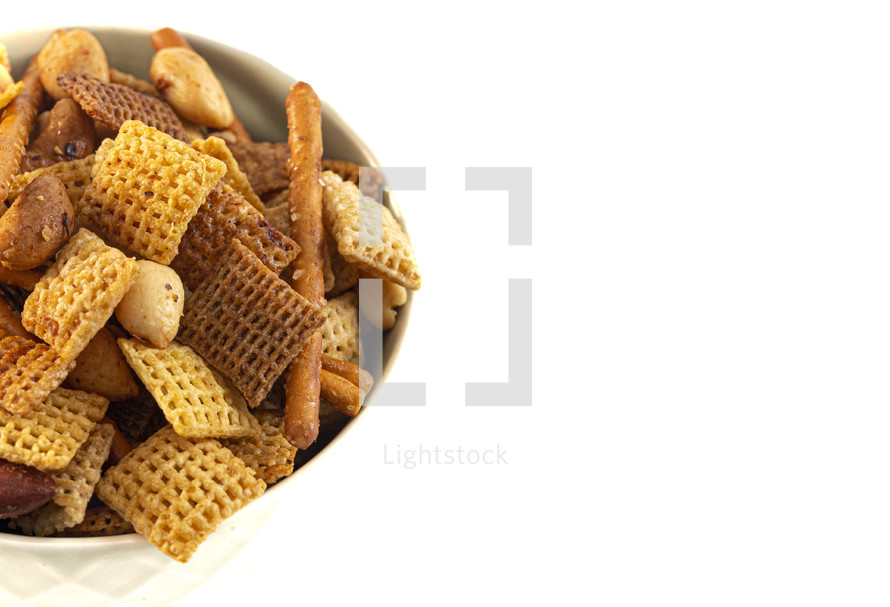 Chex mix in a bowl