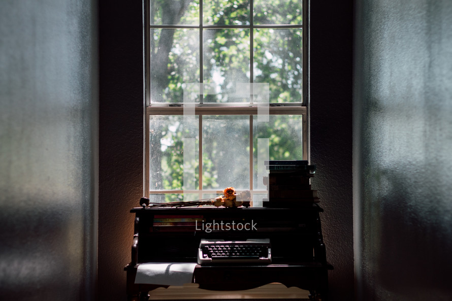 desk in a window 