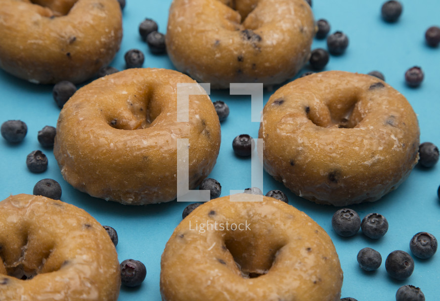 blueberry cake donuts on blue 