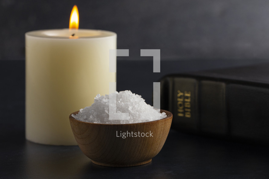 Bible, candle and salt 